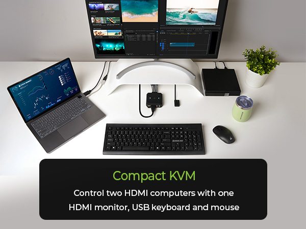 GCS92HU - Compact KVM, Control two HDMI computers with a single monitor, keyboard and mouse