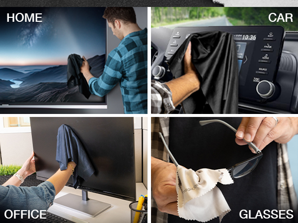 Versatile microfiber cloths for home, car, office, and glasses. XL size ensures Streak-free Clean!