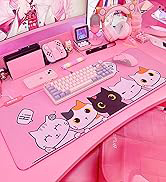 Pink Kawaii Cat RGB Gaming Mouse Pad 31.5x12 Inch PC XL Large Extended Glowing Led Light Up Cool ...