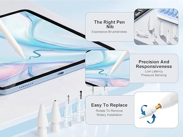 Replacement Tips for Apple Pencil Pro/USB C/2nd Gen/1st Gen Tips with Storage Box