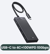 UGREEN Powered 100W 10Gbps USB C Hub - 5 in 1 Adapter with 4 USB-C, 100W PD Ports for MacBook/Air...