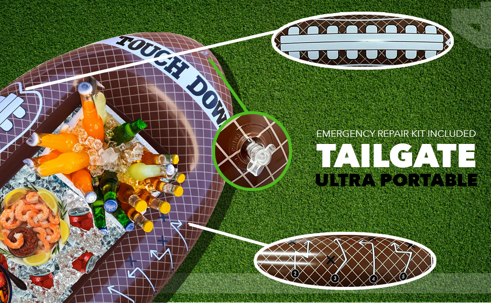 repair kit included for inflatable football cooler perfect for indoor outdoor tailgate celebration