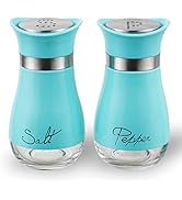 Salt and Pepper Shakers, Stainless Steel and Glass Bottle, Set of 2, Turquoise