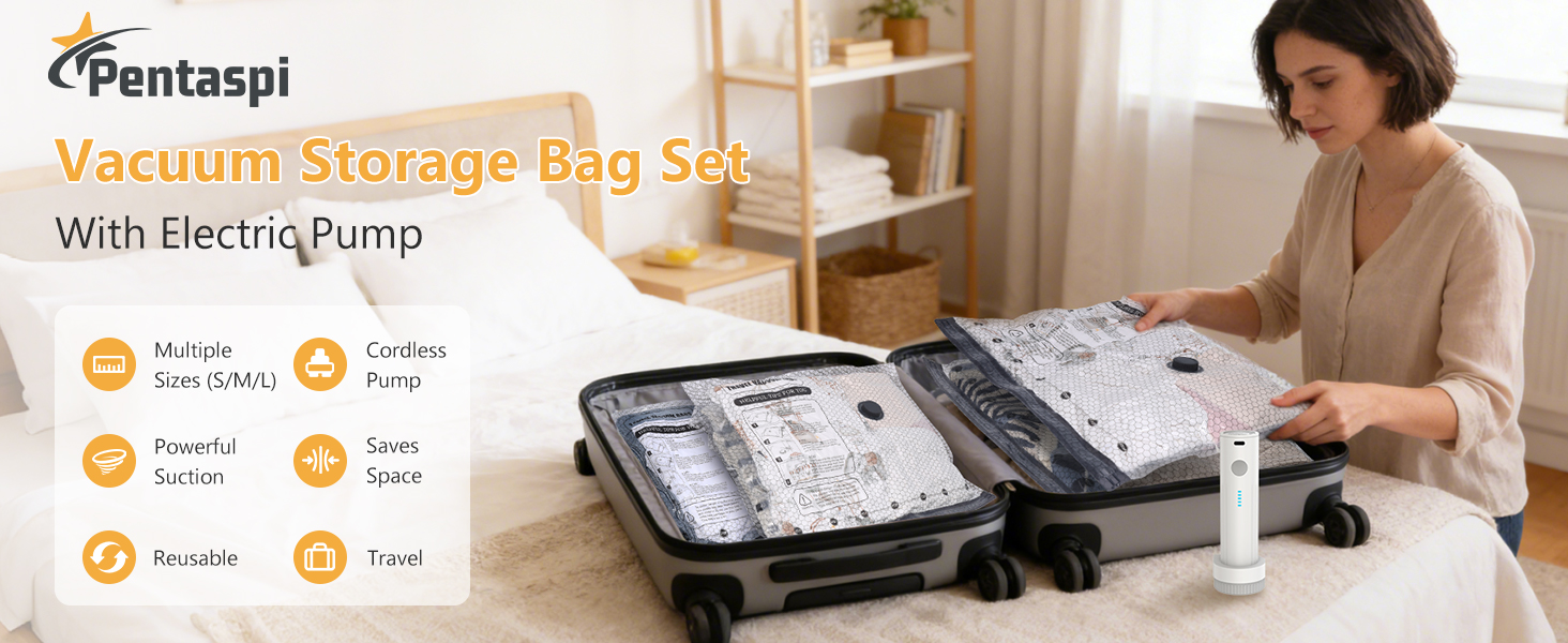 Vacuum Storage Bags with Electric Pump, Vacuum Seal Bags for Clothing Travel