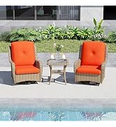 kinbor 3 PCS Patio Furniture Set - Wicker Chairs &amp; Side Table, Swivel Rocker with Cushions, Outdo...