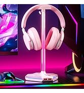 Pink RGB Headphone Stand with 2 USB Ports &amp; Extension Cord, Gaming Headset Stand for Desktop Tabl...