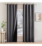 NICETOWN Grey Blackout Curtains 84 Inches Long, Thermal Insulated Soundproof Curtains with Black ...