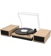 LP&amp;No.1 Vinyl Record Player with Stereo Bookshelf Speakers, 3-Speed Belt-Drive Turntable for Viny...