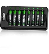 BEVIGOR Rechargeable AA and AAA Batteries with 8 Bay Smart Charger,4 Pack AA 2800mAh &amp; 4 Pack AAA...