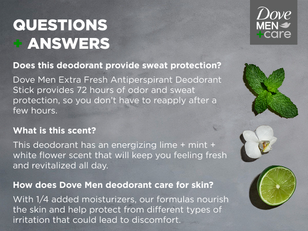Q&amp;A section on gray stone with lime, mint and a white flower.