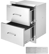 VEVOR Outdoor Kitchen Drawers, 17.8W x 20.2H x 12.2D Inch, Flush Mount Double BBQ Drawer, Stainle...