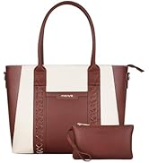 MOSISO Laptop Tote Bag for Women, 15.6 inch PU Leather Work Bag with Double Weave Strips & Clutch...