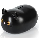 H&amp;W Black Cat Piggy Bank for Girls,Plastic Coin Bank,Unbreakable Money Bank,Cute Piggy Bank for K...