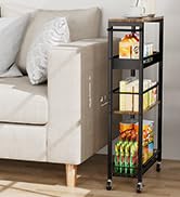 Kssiaz Slim Storage Rolling Cart, 4 Tier Narrow Cart with Wheels, Metal Kitchen Rolling Cart for ...