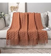 Throw Blanket for Couch Textured Knitted Blanket with Tassels Cozy Woven Boho Caramel Bed Blanket...