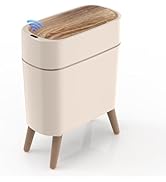 suyika Automatic Trash Can, 2.6 Gallon/10L Bathroom Trash Can with Lid - Wood Grain Lid and Legs,...