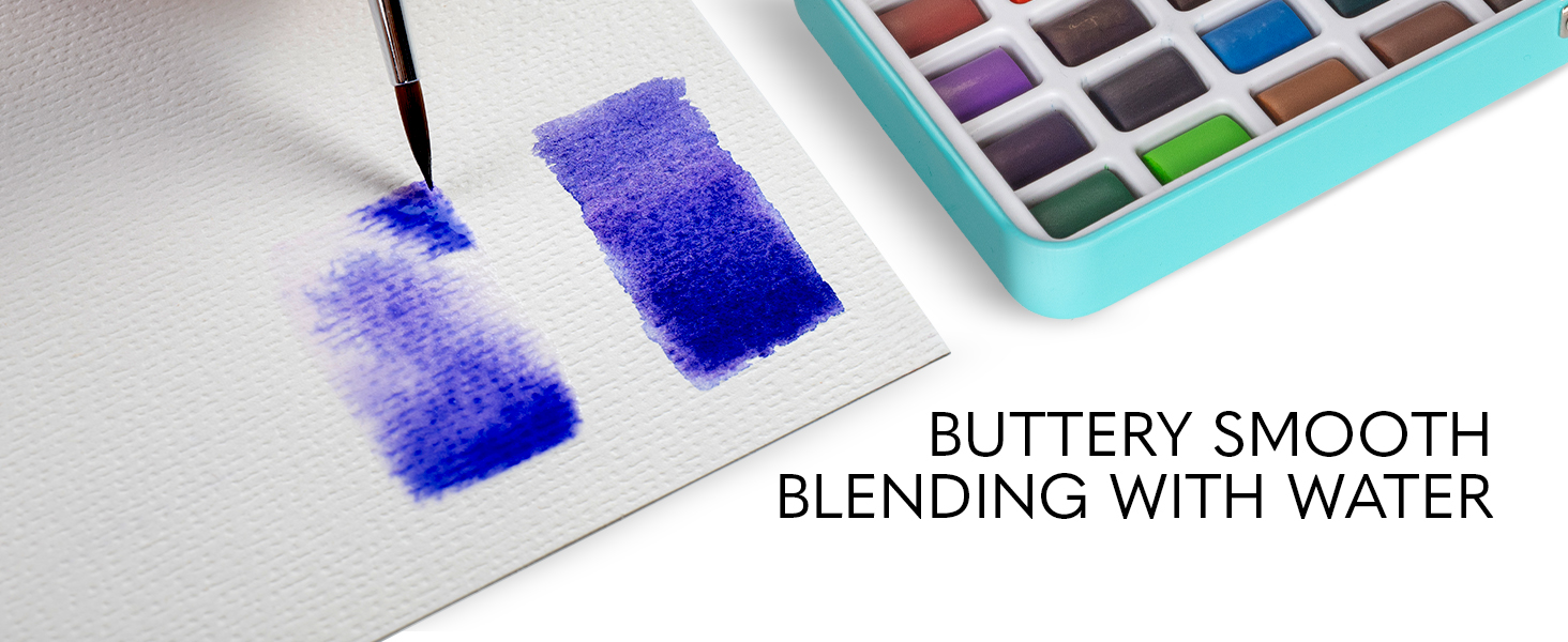 Professional Paint Brush, Water Brush Pen, Mixing Palette, 50 Half-Pan Watercolors, Travel case