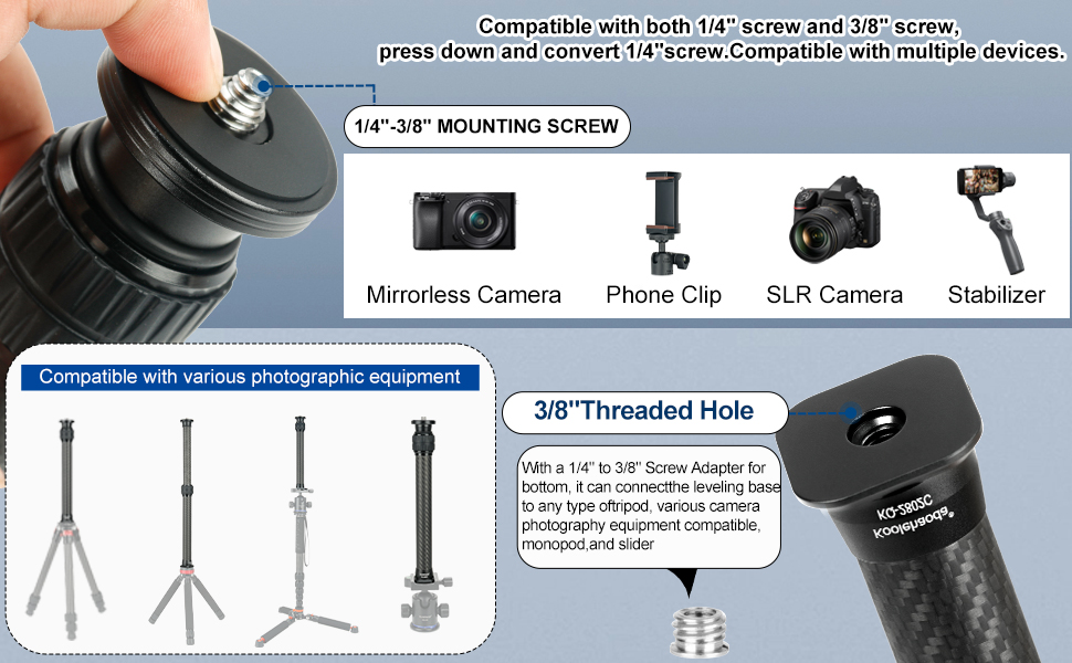 Koolehaoda Tripod Extension Pole, Center Column Carbon Fiber Extender Rod Telescopic Stick Monopod