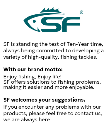 Logo featuring a stylized fish, the brand motto, and a 10-year quality pledge.
