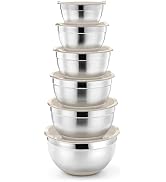 P&amp;P CHEF Mixing Bowls With Lids, Set of 6, Stainless Steel Nesting Mixing Bowls &amp; Fitting Lids &amp; ...