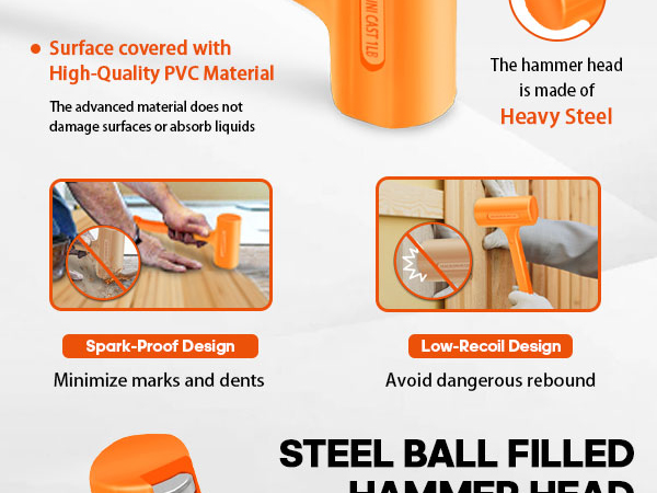 The one-piece design prevents wear between the deadblow head and handle.