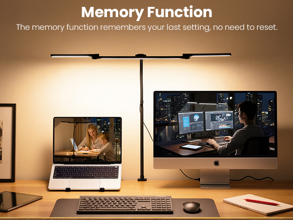 Computer Monitor Table Lamp 3 Head Adjustable Desk Lamp for Reading Study Workbench