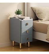 AQIMUELE Narrow Nightstand with Drawers, Narrow Side Table Leather, Small Bedside Tables for Bedr...