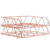 PAG 2 Packs Desktop File Organizer Metal Stackable Horizontal Letter Tray Paper Holder Rack, Rose...
