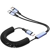 YACSEJAO 2-in-1 USB A/C to Dual USB Type-C Coiled Charger Cable,66W Fast Charging Retractable USB...
