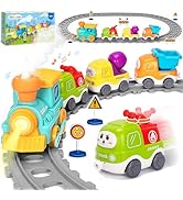 Electric Train Set for Toddlers, Realistic Steam Train Toys with Lights &amp; Music for Kids, Magneti...