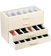 AUTORK PU Leather Sunglasses Organizer Case with Lock,4-Layer 24-Slot Eyeglass Display Box with D...