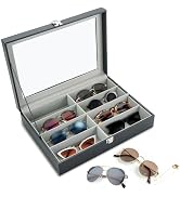 MAOPINER 8 Slot Eyeglass Sunglass Storage Box, Sunglasses Organizer with Clear Glass Display, Bla...