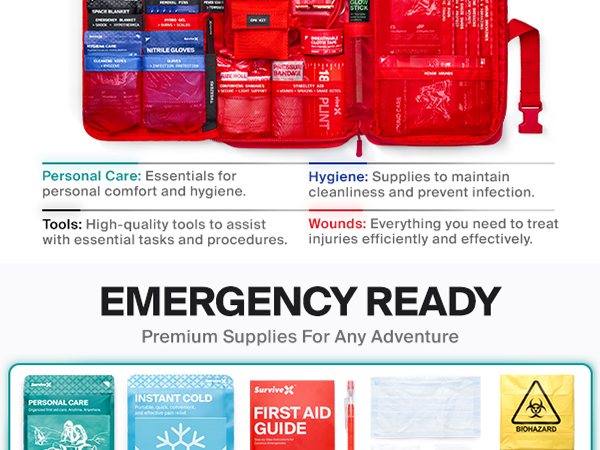 Large First Aid Kit for Car, Travel &amp;amp;amp; Home - Emergency Kit for Hiking, Camping, Outdoors