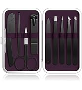 Yougai Tweezers Set,9 Pcs Professional Stainless Steel Eyeberow Tweezer Kit for Women and Men, Gr...