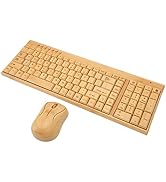 Acogedor Wireless Bamboo Keyboard and Mouse, Optical Bamboo Wooden PC Mouse and Keyboard with USB...