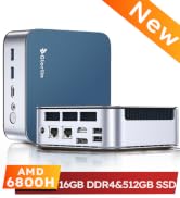 Glorlin Mini PC AMD Ryzen 7 6800H (8C/16T) Compact PCs 16GB LP DDR5 RAM