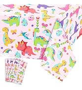 3 Pack Girl Dinosaur Birthday Party Tablecloth, Pink Dinosaur Table Cloth Rectangle, Dinosaur Wor...