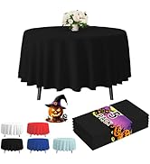 Fixwal Black Round Plastic Tablecloth 5 Pack, 84in. tablecloths Disposable,Party, Picnic, Hallowe...