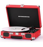 MANGOSTAN Bluetooth Vinyl Record Player with Speakers, 3-Speed Portable Suitcase Turntable, Belt-...