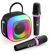 Mini Karaoke Machine for Kids Adults: Portable Bluetooth Speaker with 2 Wireless Microphones and ...