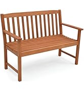Tangkula Outdoor Garden Bench, 2-Person Eucalyptus Wood Bench with Backrest, Armrests and Slatted...