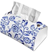 Watercolor Blue Flowers Tissue Box Cover Holder – Rectangular Tissue Organizer, Decorative Napkin...