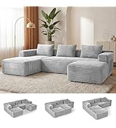 Sectional Boneless Couches for Living Room, Modular Sectional Sofa U-Shaped Cloud Couch with Chai...
