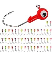 UperUper 50pcs Fishing Jig Head Hooks kit, Round Ball Fishing Jigs with 3D Eyes Carbon Steel Hook...