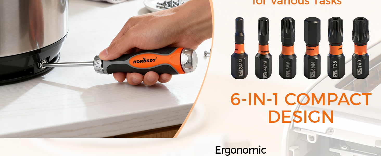 HORUSDY 6-in-1 Ratcheting Screwdriver Set