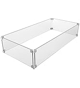 Grisun Fire Pit Glass Wind Guard - 31 x 12 x 6 inch, Thick Rectangular Heat-Resistant Tempered Gl...