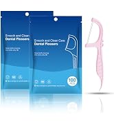 BAIDENTAL Dual-Line Dental Floss Picks - Pink Flossers 200 Count,End with Toothpick - Mint Flavor...