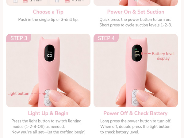 Electric Diamond Painting Pen with Light, 3 Adjustable Suction,Rechargeable with 4 Replaceable Tips