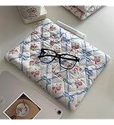 Floral Quilted Laptop Sleeve Cute Bow Laptop Case Padded Puffy Laptop Protective Soft Case (Blue,...