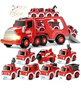 MindPal Toy Trucks Transport Car with 6 Unique Construction Cars &amp; 1 Plane for Kids